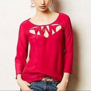 Anthropologie Maeve Pink Continue Cutout Blouse